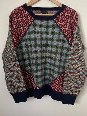 J. Crew 100% Cashmere Colorful Mixed Pattern Crew Neck Sweater Size Large